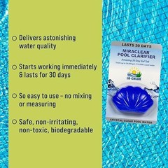 Lo-Chlor Miraclear Pool Clarifier – 30 Days Crystal Clear Water, 2.8 Oz Tablet