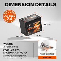 LiTime 24V 50Ah TM Bluetooth LiFePO4 Lithium Battery For Trolling Motor Solar