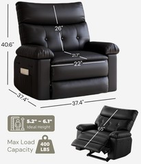 Oversized Swivel Recliner Chair for Adults, 400LB Capacity Manual Recliner