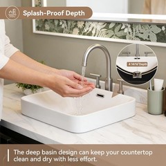 HOROW 18”x13” Drop in Bathroom Sink Semi Recessed Ceramic Vessel with Overflow