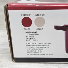 Cuisine & Company 2.5 Qt Enameled Cast Iron Saucepan Red Lid Gas Electric Stove