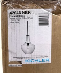 Kichler Everly 19.75 in. 1-Light Natural Brass Pendant Light Clear Glass