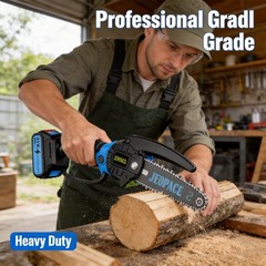 Blue 6Inch Mini Electric Chainsaw 21V Cordless Handheld Saw with 2 Batteries