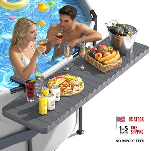 Pool Bar, Above Ground Poolside Bar Table, 49.4×9.6″ Stable & Large Dark Gray