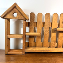 Vintage Wooden Shelf Picket Fence Bird House Trinket Shelves 26.5″ w x 15″ h