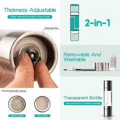 2PCS Premium Stainless Steel Salt and Pepper Grinder Shaker Mill Glass Bottle