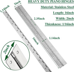 4Pack Heavy Duty Piano Hinge, 2″ Open Width X 16″ Continuous & Piano Hinges, 0.0