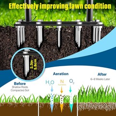 Lawn Aerator, Lawn Spike Aerator Manual Tool with 15 Pieces Solid Steel Spikes