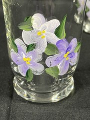 Set Of 3 Hand Painted Glasses African Violets Hand Wash Only 3 Inches Tall