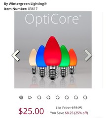 OptiCore C7 Opaque Multicolor LED Light Bulbs New 25 Pack Xmas Volume Discounts