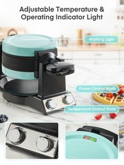 FOHERE 2-in-1 Omelette Maker&Waffle Maker, 15.16*11.02*7.68 in, Mint Green