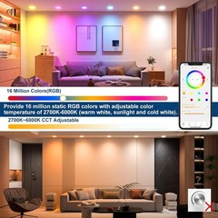 Smart Recessed Lighting 4 Inch RGBCW Color Changing 12W LED Downlight with Ju…