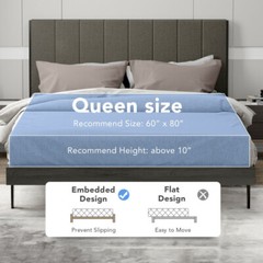 Queen Size Bed Frame Tufted Upholstered Headboard Bedroom W/ Solid Wooden Slat