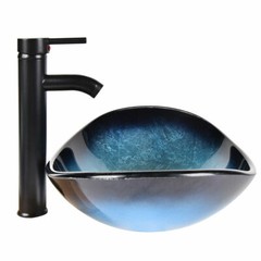 Bathroom Vessel Sink Tempered Glass Basin Bowl ORB Faucet Pop-up Drain Combo Set
