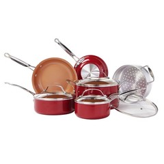 BulbHead (10824) Red Copper 10 PC Copper-Infused Ceramic Non-Stick Cookware Set