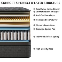 12″ Mattress In a Box Gel Memory Foam Pocket Spring Twin Full Queen King Size