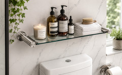 16″ Bathroom Glass Shelf Wall Mounted Floating Shower Organizer Rack