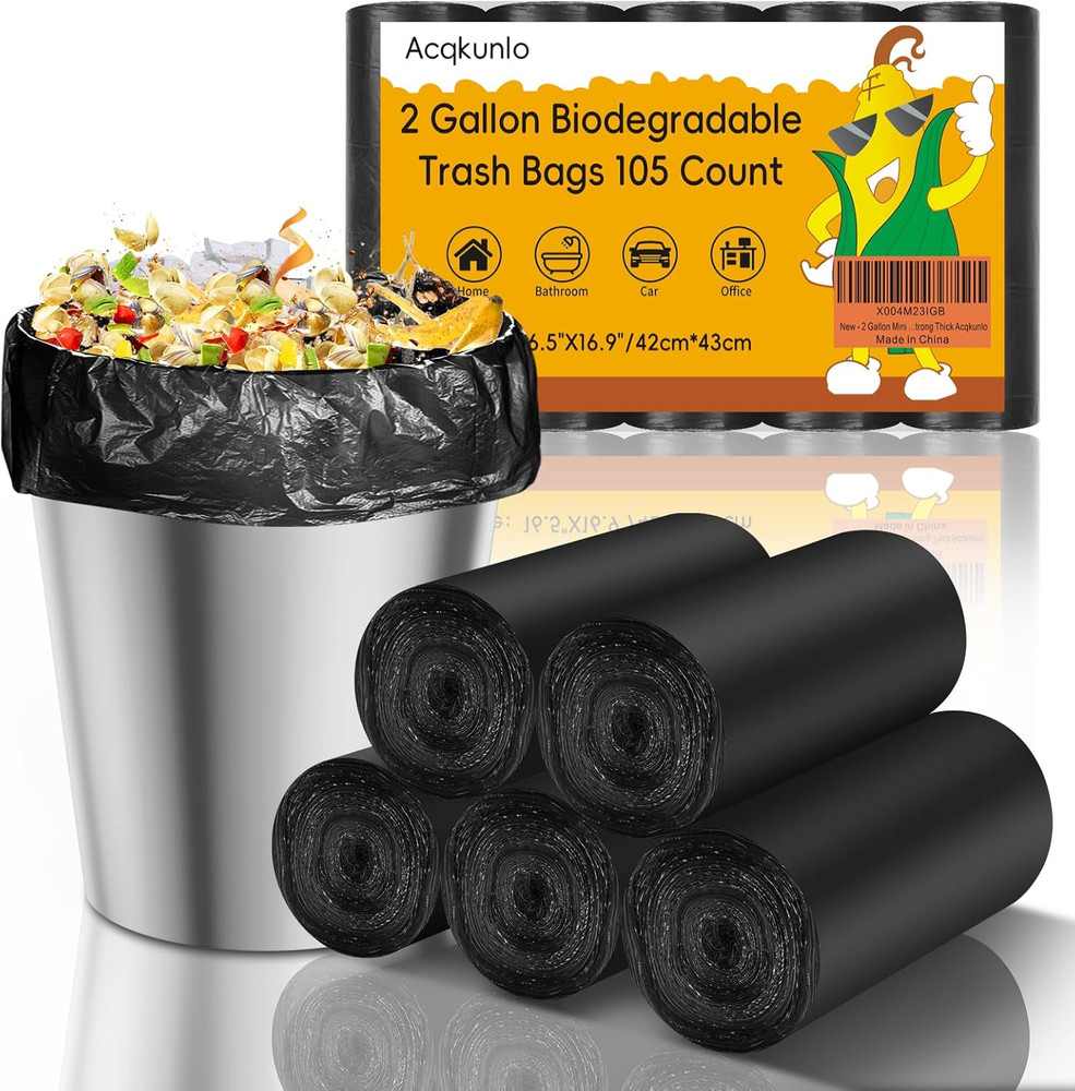 2 Gallon Mini Trash Bag Black-Biodegradable – Small Garbage Bags for Bathroom Ca