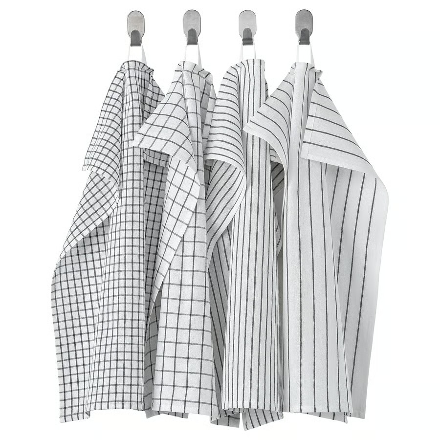 IKEA RINNIG Dish towel, white/dark gray/patterned, 18×24 ” 100 % Cotton Set of 4