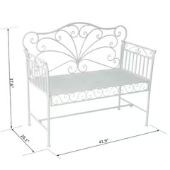 19.75 In. White Cast Iron Antique Outdoor Patio Garden Bench Seat-84B-077
