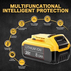 2x 8.0Ah Li-ion Battery For DeWalt 20V Max DCB200 DCB206-2 DCB205-2 20Volt Tool