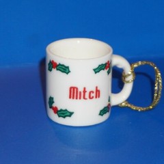 Christmas Ornament Ganz Mini Mug Cup White Red Green Personalized Pick Name JB