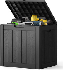 31 Gallon Outdoor Storage Box, Waterproof Deck Box with Lockable Lid, Patio Furn
