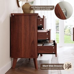 Fluted Dresser TV Stand for Bedroom with 6 Deep Drawers Modern Chest of Drawers