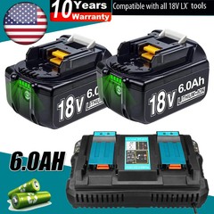 BL1860 For Makita 18V 6.0Ah Lithium ion LXT BL1830 BL1850 Battery / Dual Charger