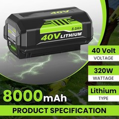 1-2PACK 8.0Ah Battery 40 Volt for Ryobi 40V Lithium OP40602 Battery with LED
