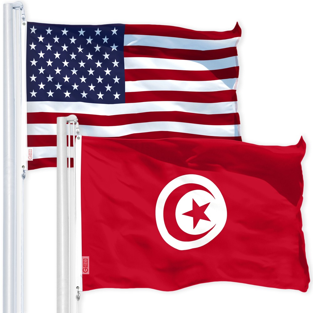 USA American Flag & Tunisia Tunisian Flag 3x5FT Combo Printed Polyester By G128