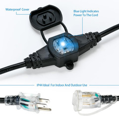 50FT 12 Gauge Multi-Outlet Outdoor Extension Cord, 10 Evenly Spaced Weatherproof