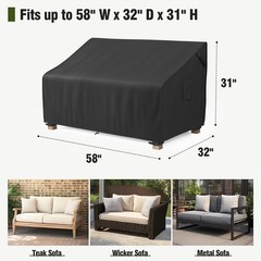58In 2-Seater Loveseat Cover Waterproof Outdoor Couch Heavy Duty Black & Brown