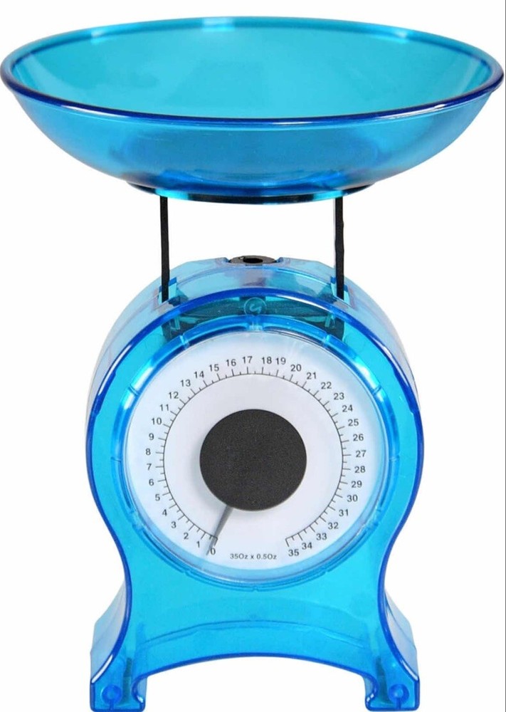 SMALL BLUE MECHANICAL SCALE FOR WEIGHING FOOD PORTIONS UP TO 35 OZ US SELLER