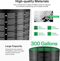 VIVOSUN 300gal Garden Compost Bin Reusable Outdoor Backyard Expandable HDEP