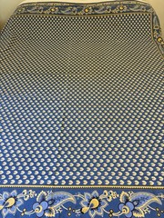 Williams & Sonoma French Country Blue Yellow Print Tablecloth Square 67” X 69”