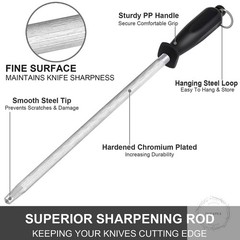 Honing Steel Knife Sharpening Rod 12 inches Premium Carbon Steel Knife Sharpener