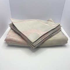 Vtg Reversible Gray Pink Damask Banquet Set 9.5 Ft Tablecloth & 11 Napkins