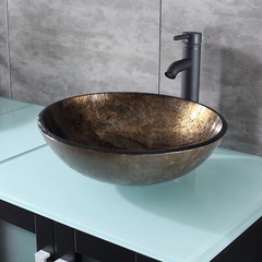 Bathroom Vessel Sink Tempered Glass Vanity Basin Bowl w/ Faucet & Drain Combo