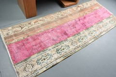 Turkish Vintage Rug 3×7,3 ft (91×223 cm), Pink Floral Rug