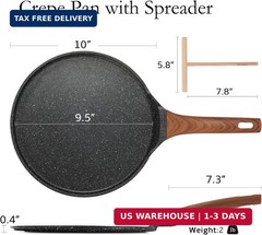 ESLITE LIFE 9.5 Inch Crepe Pan with Spreader, Nonstick Granite Coating Dosa Pan,
