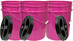 5 Gallon Food Grade Magenta Pink Buckets with Screw On Airtight Lids (Pack of 3)