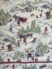 4.6ftx4.5ft French Craye Flemish ski village tapestry mural winter chalet alpin