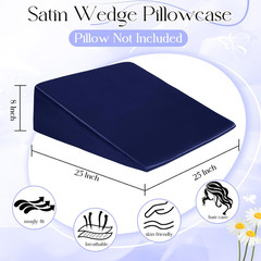 Satin Wedge Pillow Cover 25″X25″X8″ – Soft Breathable Zippered Wedge Pillow Case