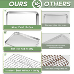Toaster Oven Pan with Rack Set, 9’’ x 7’’ x 1’’ Stainless Steel Compact Toaster