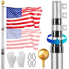 VEVOR 25FT Telescopic Flagpole Kit Heavy Duty Aluminum Flag Pole American Silver