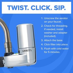 Brita Faucet Mount Water Filter System Chrome, No-Wait Filtration, Easy Install