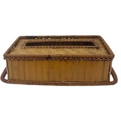 Vintage Woven Rattan Tissue Box Cover Holder Rectangular Basket Decor