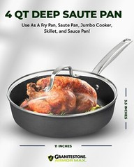 Granitestone Armor Max 4 Qt Hard Anodized Heavy Duty Nonstick Deep Sauté Pan