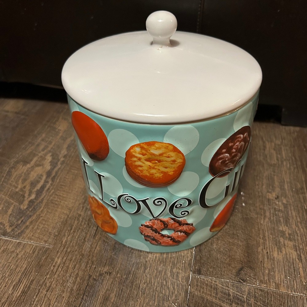Rare Collectible Girl Scout Cookie Jar – 2006 Ceramic Blue Large 4 Quarts